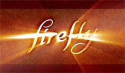 The word "Firefly" against a parchment background written in a golden illuminated flowing cursive script