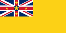 Yellow flag with the Union Flag as top-left quarter. There are five stars on the Union flag.