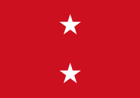 Red flag with two white five-point stars in a centered horizontal line