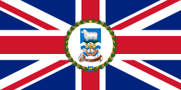A Union Flag defaced with the coat-of-arms of the Falkland Islands