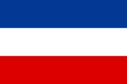 a blue, white and red tricolour flag (top to bottom)