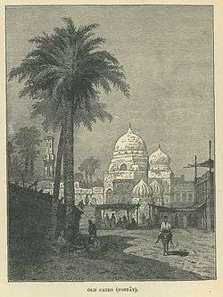 A man on a donkey walks past a palm tree, with a mosque and market behind Mohamed kamal
