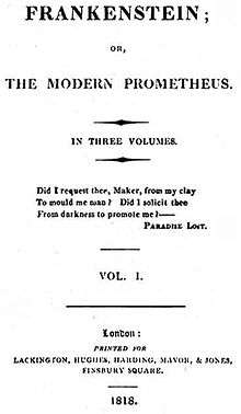 The title page for the original pressing of Frankenstein.