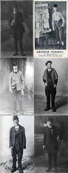 Six images of Formby in stage costume