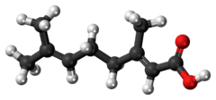 Ball-and-stick model of the geranic acid molecule