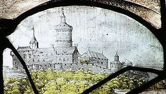 Drawing of the castle and its walls, showing the chapel between the inner and outer wall.