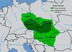Czech Republic, Slovakia, Hungary and the neighboring regions of Germany, Poland and Romania presented as part of Moravia