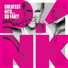 The cover of the album depicts Pink held by two shackles that lock the wrist while attempting to move, while turning an uncomfortable smile in pictures, like a smile of battle, and behind her there is a gray background, while in front of you is written in pink "Pink" (stylized as P!nk) and slightly above is the inscription in black "Greatest Hits... So Far!!!".