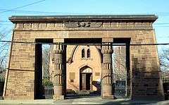 The Egyptian Revival entry gateway to Grove Street Cemetery