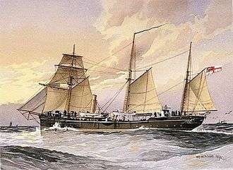 HMS Thrush, a gun boat with sails, at sea