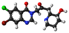 Ball-and-stick model of the halofuginone molecule