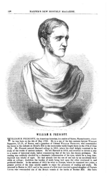 A page from a 19th-century magazine with a picture of a bust of a man wearing a toga and facing right