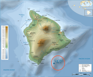 The island of Hawaii, showing Loihi's position southeast of the main landmass