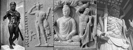 Iconographical evolution from the Greek god Herakles to the Japanese god Shukongōshin