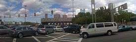 Panorama of Holland Tunnel entrance in New Jersey