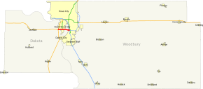 Sioux City regional map with I-129 highlighted in red.