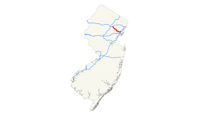 A map of New Jersey showing major roads. I-280 runs northwest to southeast in the northeastern part of the state.