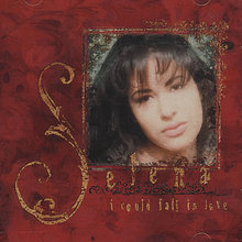 A cover art of an American singer Selena cropped into a frame inside the cover art of her single "I Could Fall in Love". The outer cover contains red roses.