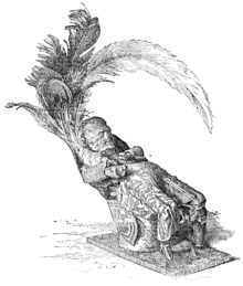 Image of a 19th-century illustration of an obeah figure of a seated figure confiscated from a black man named Alexander Ellis
