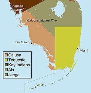A color map of the lower portion of the Florida peninsula separated into three main regions