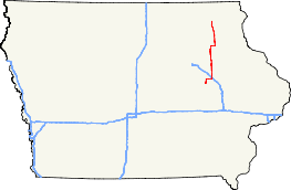 Iowa 150 runs north–south in eastern and northeastern Iowa