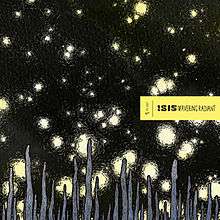The album cover is an abstract illustration, showing blue prominences rising up into what appears to be a starry night sky. The album title and band name are enclosed in a small yellow box halfway up the right-hand side.
