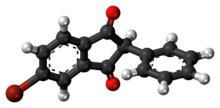 Ball-and-stick model of the isobromindione molecule