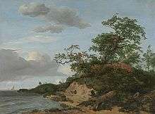 painting of sea, dunes and sky