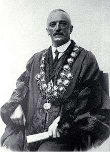 Photo showing upper half of Flesher in his mayoral robes