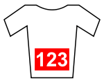 A white jersey with a red dossard