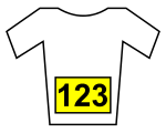 A white jersey with a yellow dossard