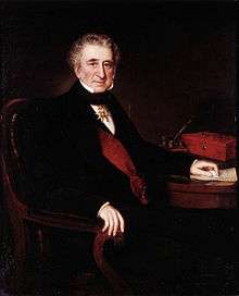 oil-painting of seated grey-haired man, facing spectator, wearing sash and order