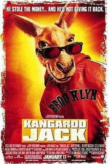 A kangaroo wearing sunglasses and red Brooklyn jacket