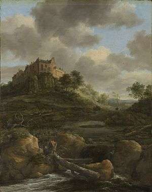 painting of landscape with castle in background