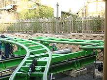 Green switch tracks at bottom of ride