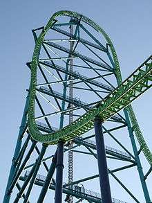 tall green framework for steel roller coaster