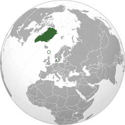 Location of the Danish Realm: Greenland, the Faroe Islands (circled), and Denmark