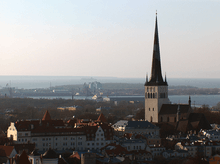St. Olaf's church, Tallinn spire look over city and river