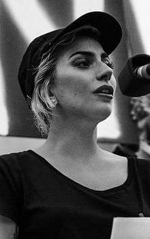 Black and white image of Lady Gaga looking a little to her left