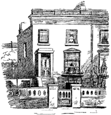 A drawing of a semi-detached, two-storied house.