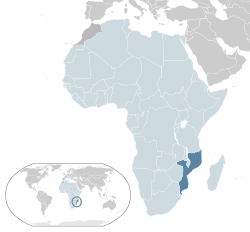 Location of  Mozambique  (dark blue)– in Africa  (light blue & dark grey)– in the African Union  (light blue)