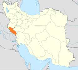 Map of Iran with Ilam highlighted