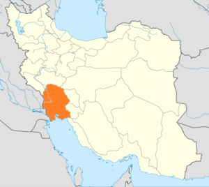 Map of Iran with Khūzestān highlighted