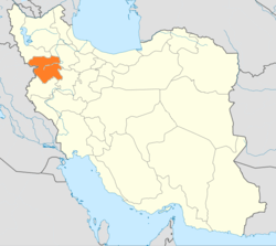 Map of Iran with Kurdistan Province highlighted