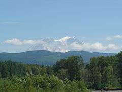 A panoramic viewof Mount Rainier from the railroad line