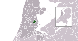 Highlighted position of Purmerend in a municipal map of North Holland
