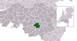 Highlighted position of Eindhoven in a municipal map of North Brabant