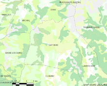 Elementary map showing the boundaries of the town, neighboring municipalities, vegetation zones and roads