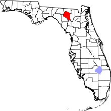 Map of Florida highlighting Suwannee County