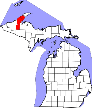 Map of Michigan highlighting Houghton County